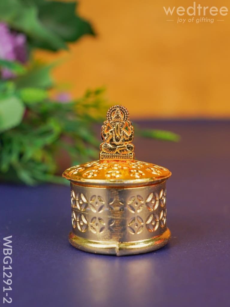 Zinc Alloy Kumkum Holder With Ganesha - Wbg1291 Gold Metal Rg